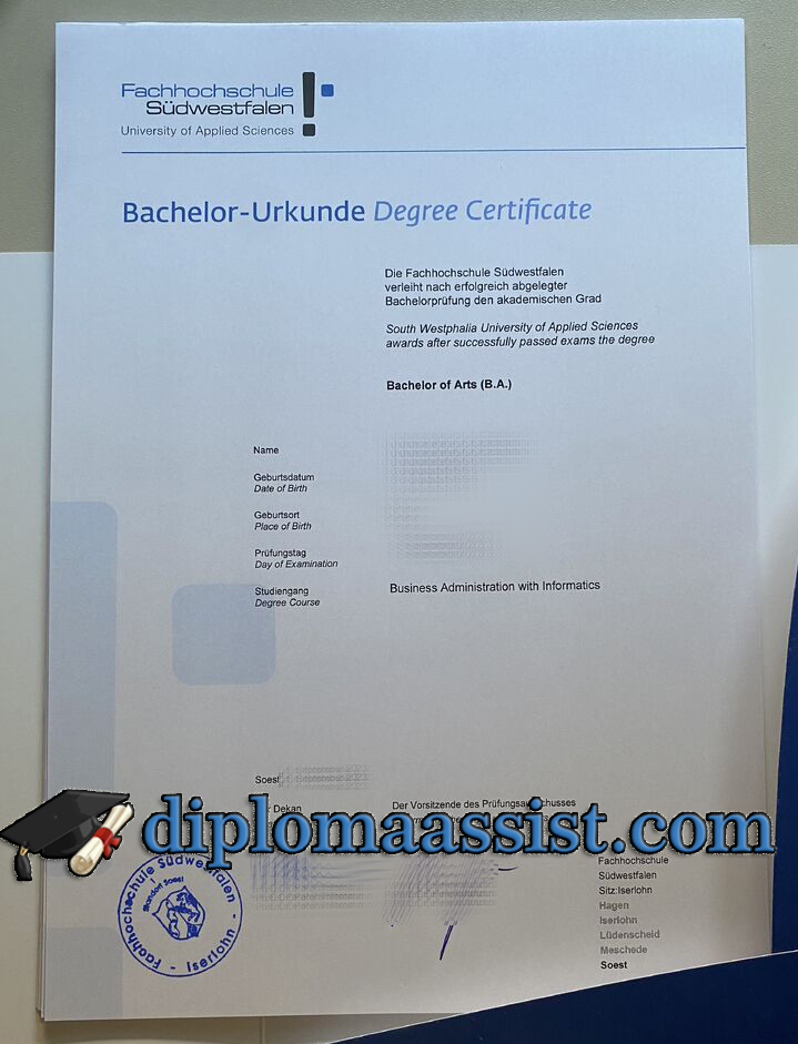 Fachhochschule Südwestfalen Urkunde