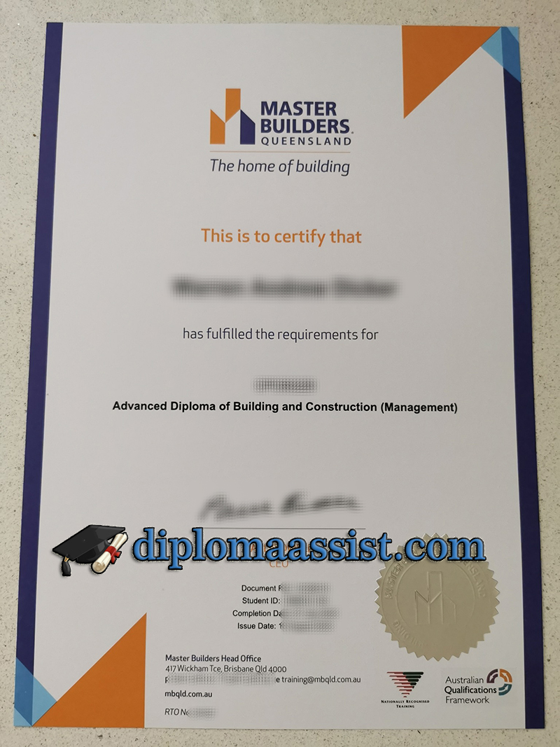 Where to order Master Builders Queensland diploma?
