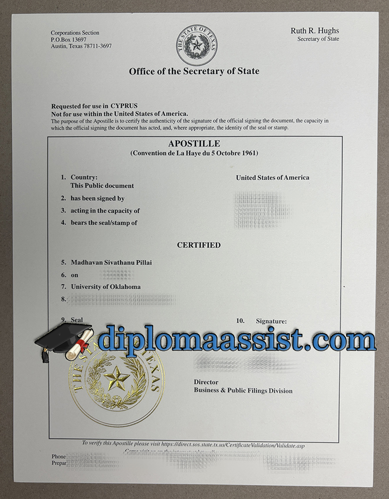 State of Texas Apostille certificate