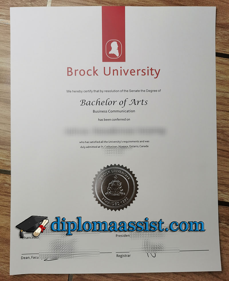 Brock University fake degree with professional embossed finishes.