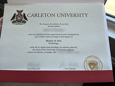 Carleton University diploma and academic transcript with security features.