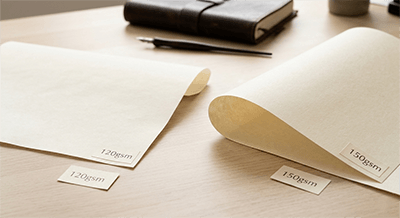 Comparison of 120gsm and 150gsm ivory parchment paper for realistic diploma crafting, showing thickness and structural integrity.