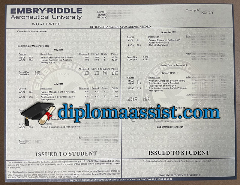 Get ERAU diploma, get ERAU transcript.