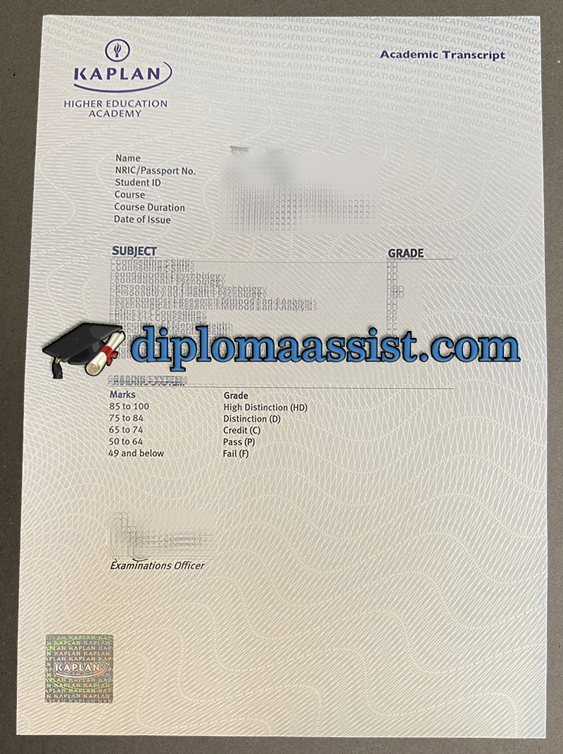 KAPLAN Higher Education Academy transcript