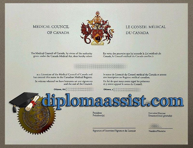 Medical Council of Canada (MCC) certificate with professional seal.