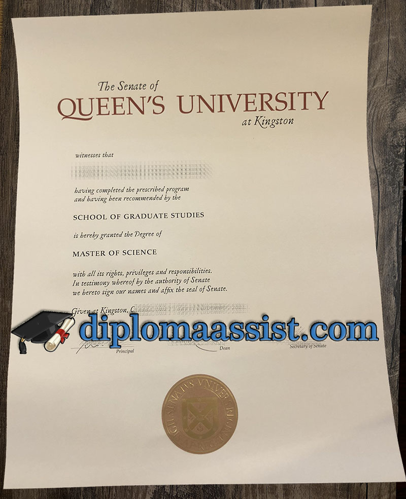 Queen's University at Kingston Master's degree with multi-color crest.