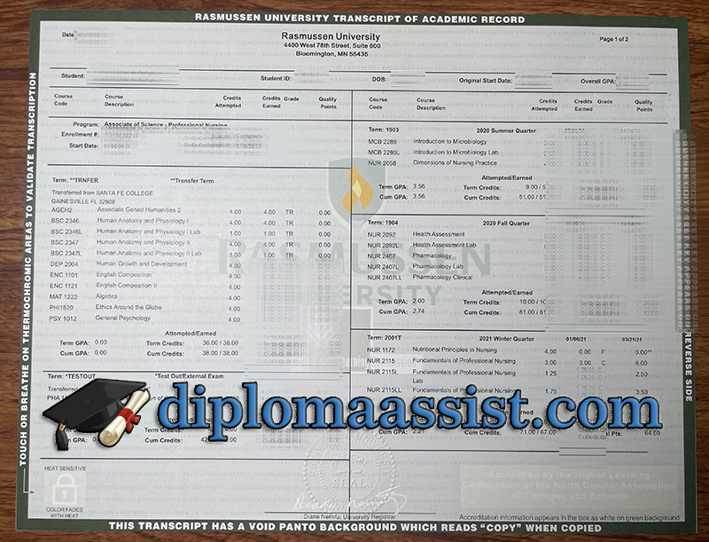 Buy Rasmussen University diploma, get Rasmussen University transcript