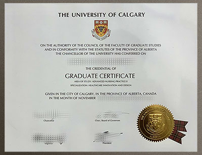 University of Calgary graduate certificate with embossed gold seal.