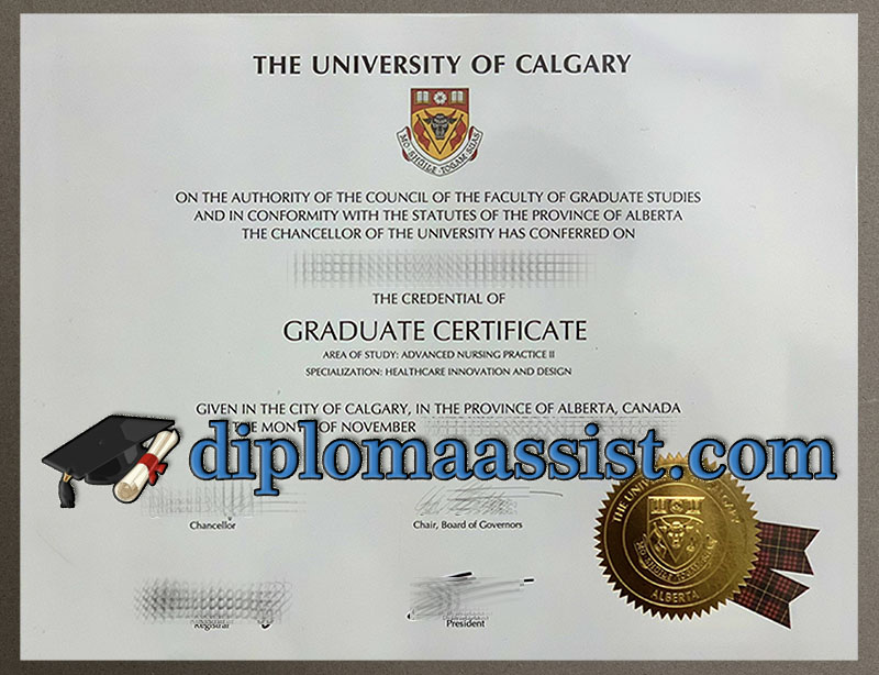 University of Calgary graduate certificate with embossed gold seal.