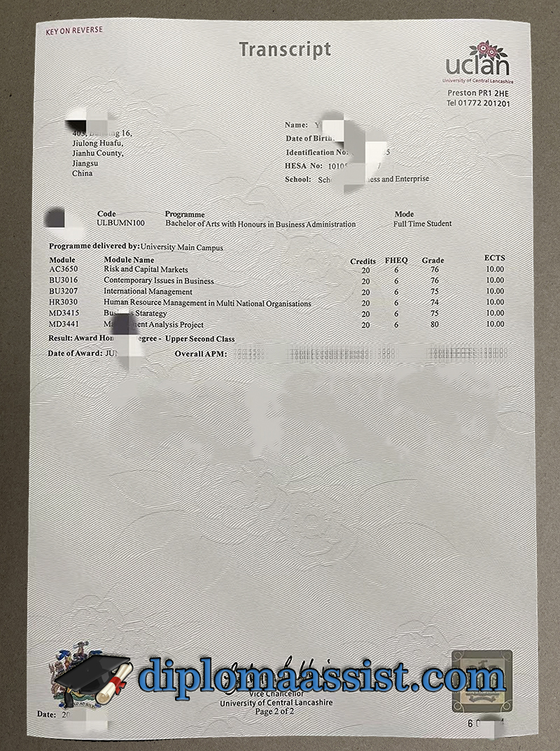 order UCLan certificate