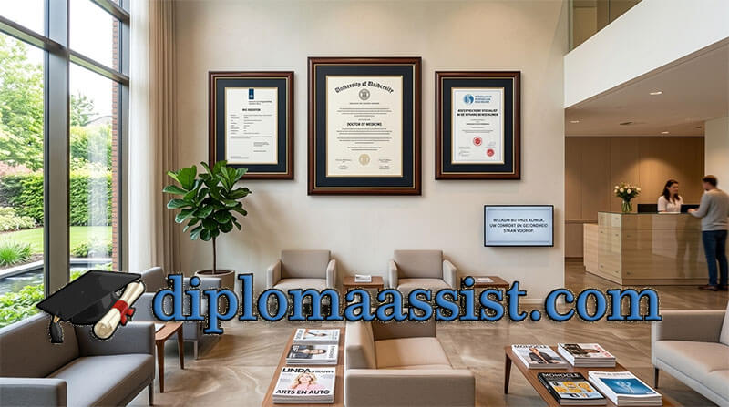A high-resolution close-up of a Marist College diploma replica featuring a 3D gold seal on ivory parchment, displayed in a modern New York office setting.