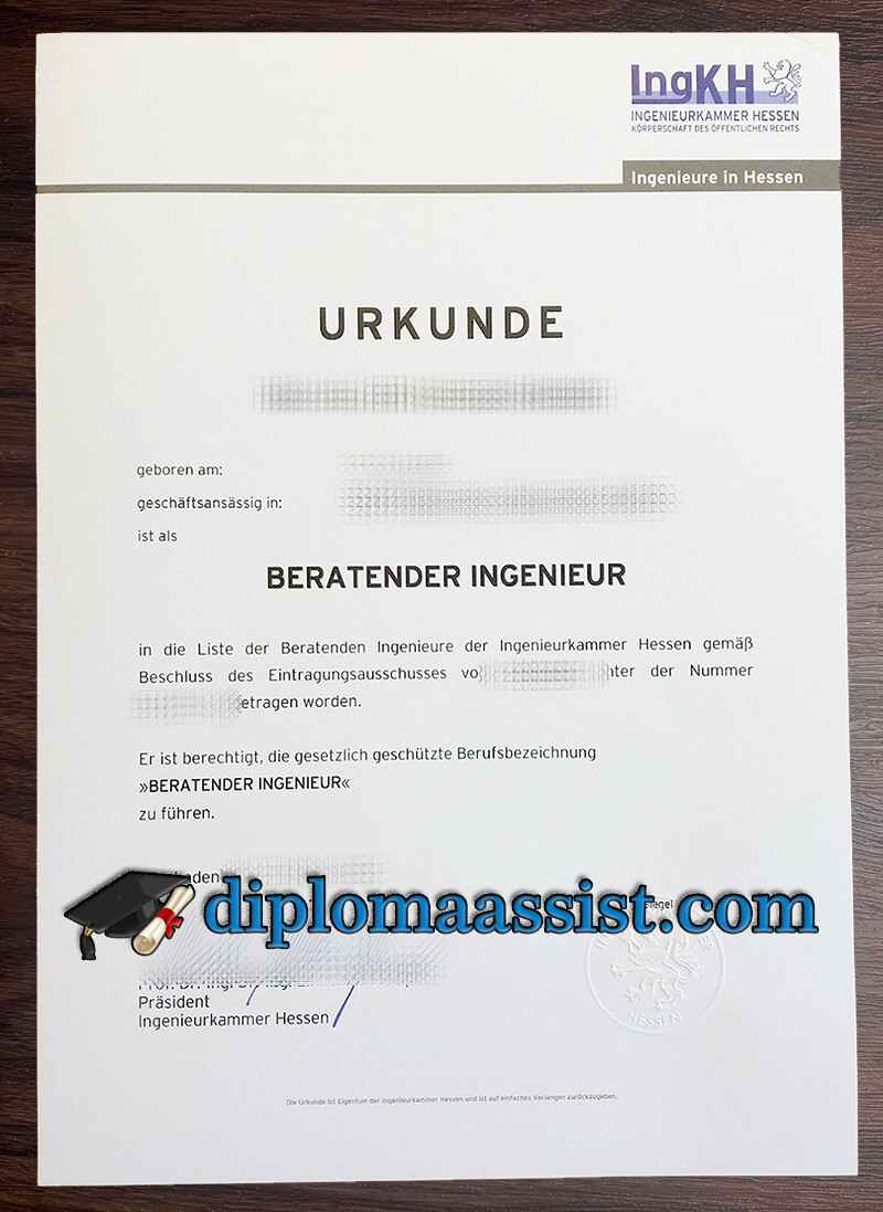 Ingenieurkammer Hessen Urkunde
