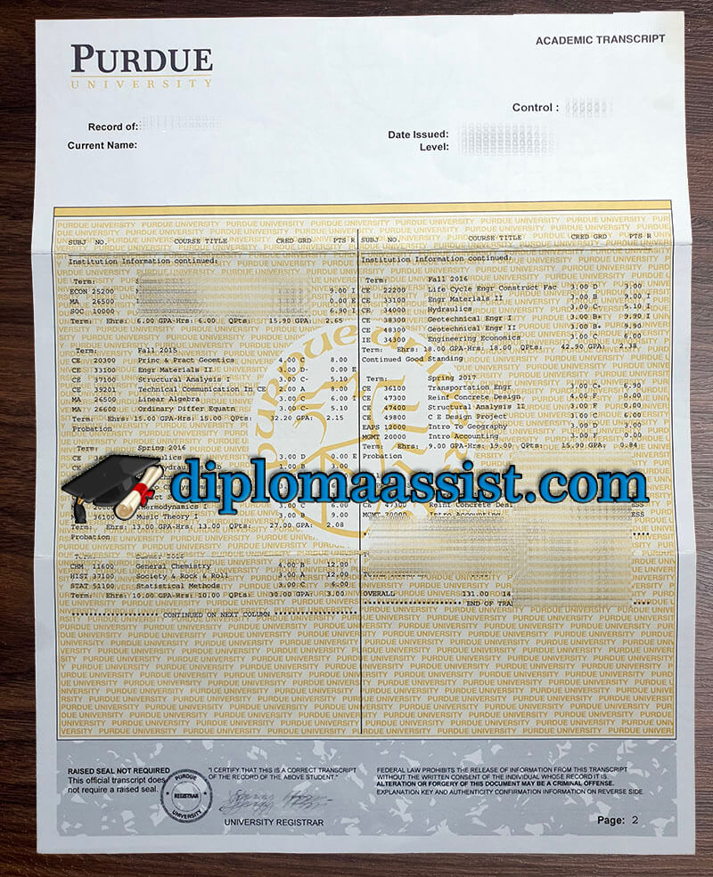 fake Purdue University transcript