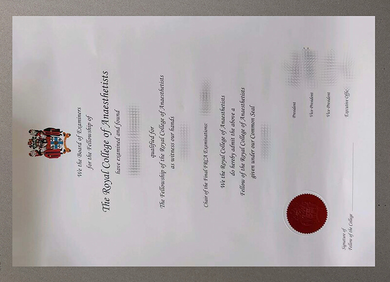 order Royal College of Anaesthetists certificate