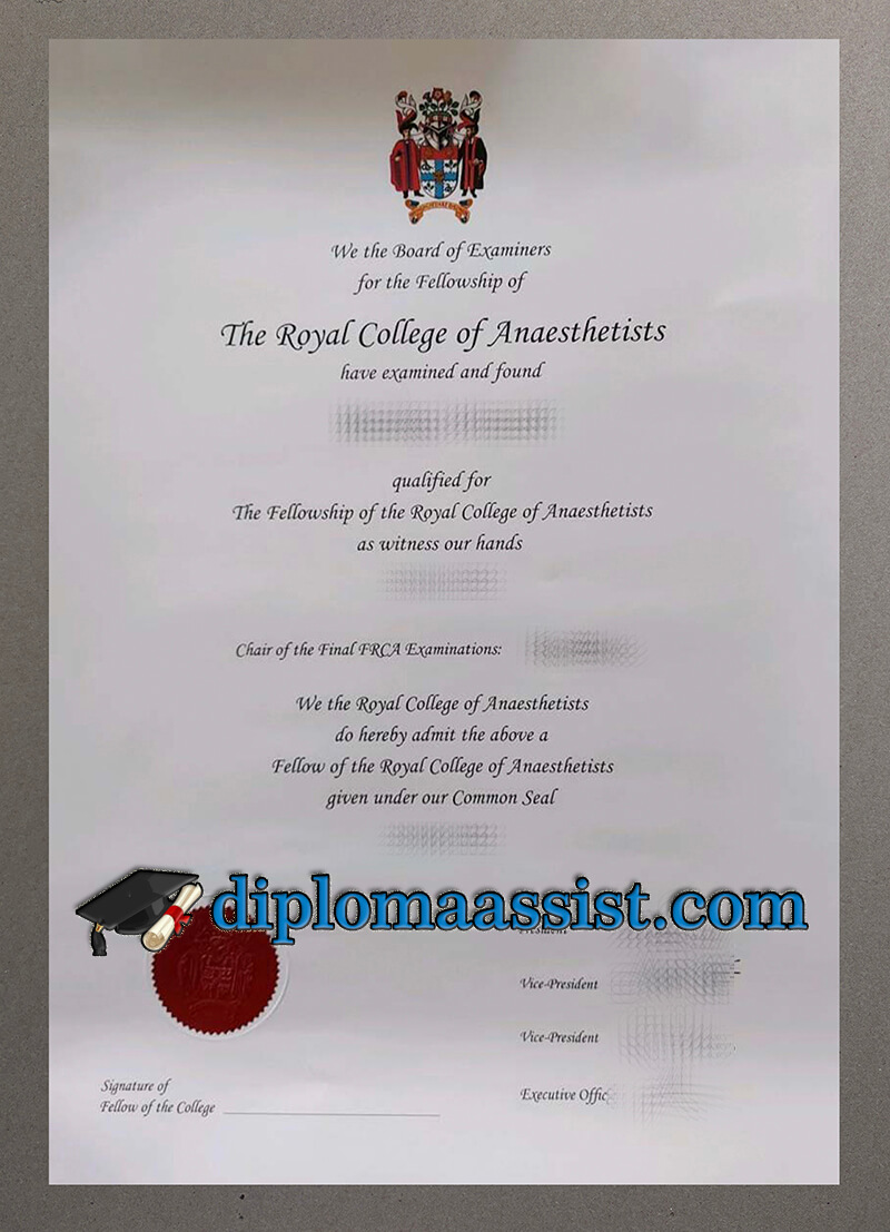 Order Royal College of Anaesthetists certificate