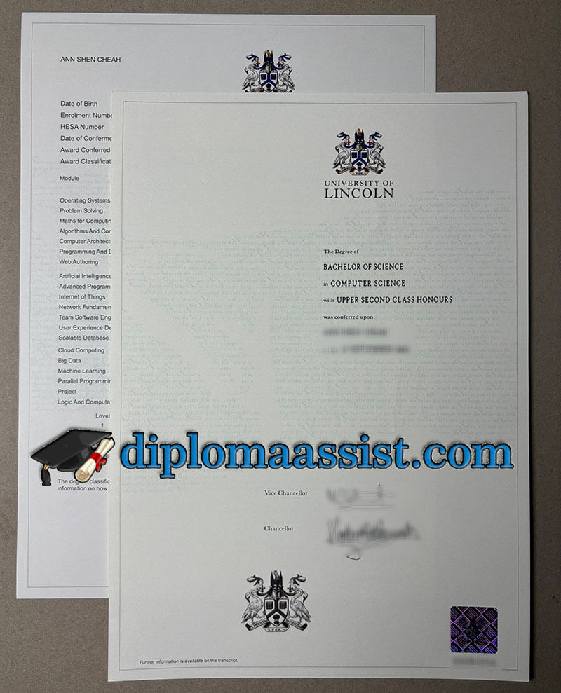 order University of Lincoln diploma
