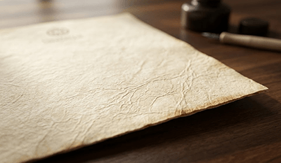 A macro close-up shot showing the rich fiber texture of premium eco-friendly acid-free parchment printing paper for archival certificates.